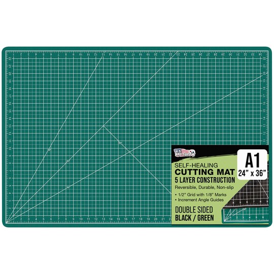 U.S. Art Supply; 24" x 36" Self-Healing Cutting Mat 5-Ply - Double-Sided Green/Black Craft Mat, Non-Slip Cutting Mats for Crafts, Sewing, Quilting, Scrapbooking; Category:Cutting Mats & Accessories; Image:1
